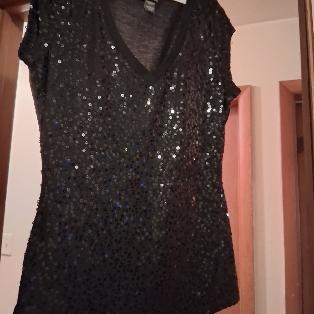 Dots Black Sequin V-Neck Blouse